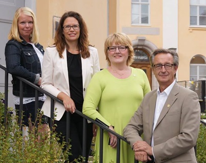 Bild på alliansens gruppledare. Fr v. Helena Hagberg (L), Malin Gabrielsson (KD), Birgitta Andersson (C) och Tomas Högström (M).