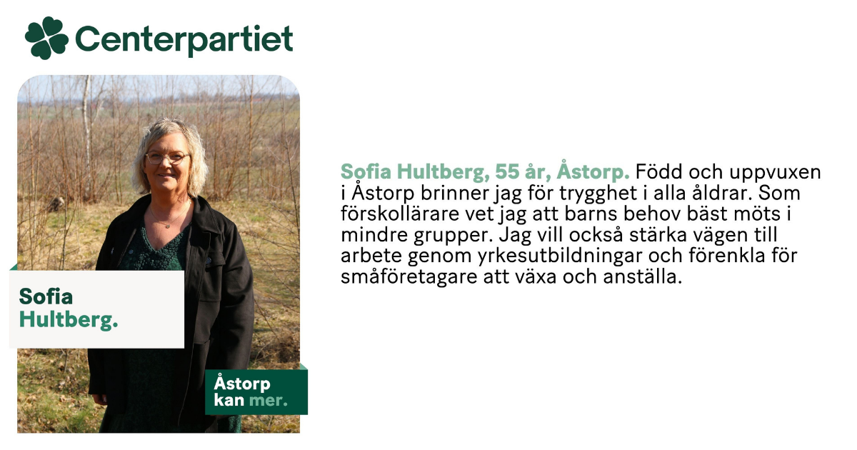 Sofia Hultberg, 55 år, Åstorp. Centerpartiet i Åstorp.