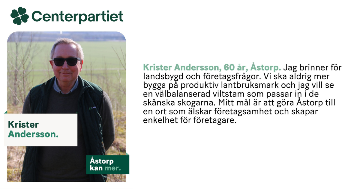 Krister Andersson, 60 år, Åstorp. Centerpartiet i Åstorp.