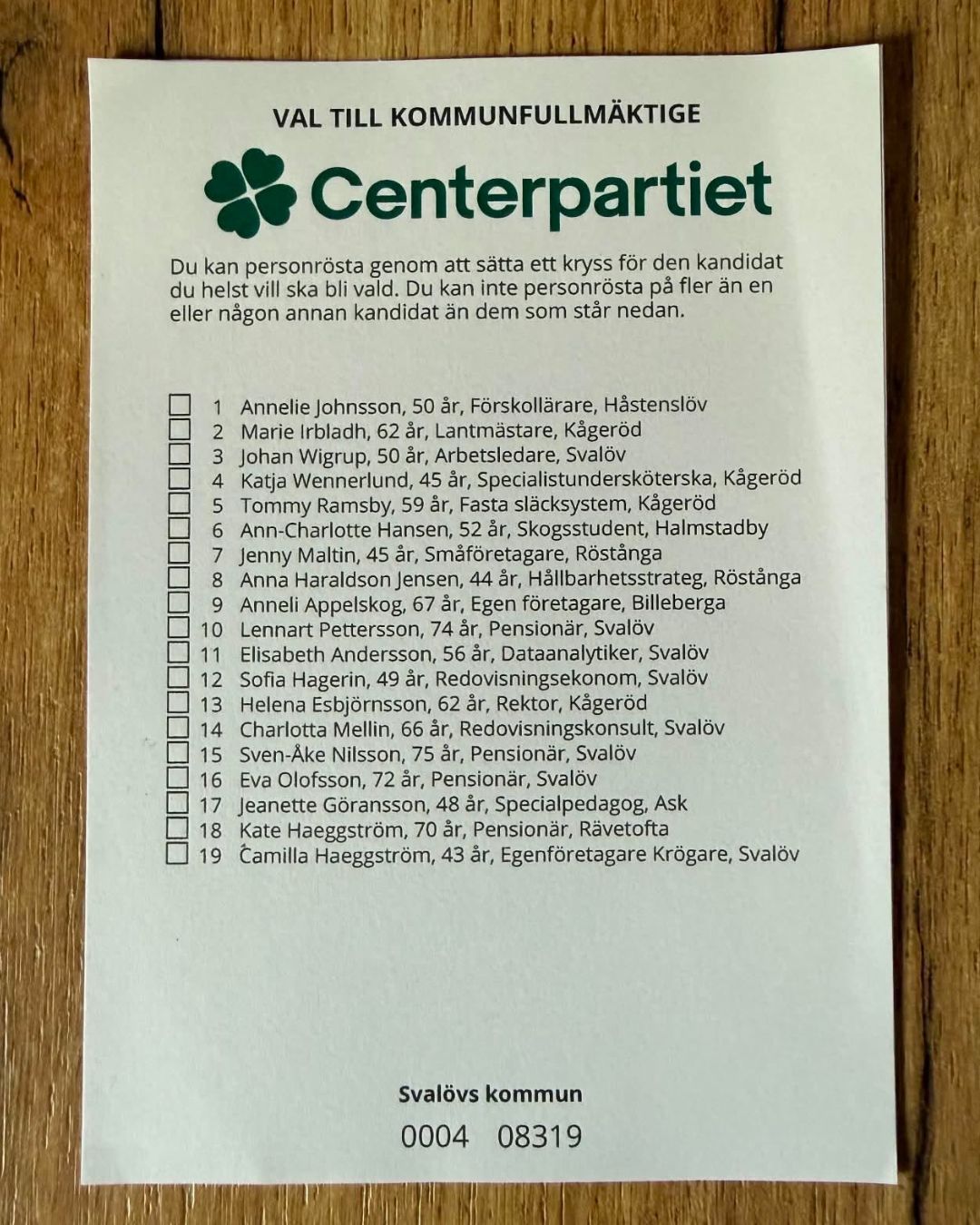 valsedel 2026 kommunfullmäktige svalöv