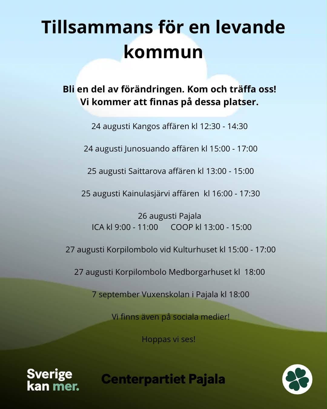 Schema aktiviteter augusti-september 2026