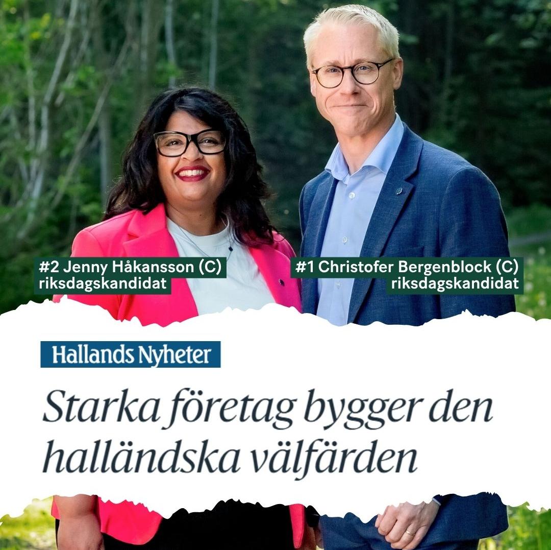 Centerpartiets toppkandidater till Riksdagen Jenny Håkansson och Christofer Bergenblock.