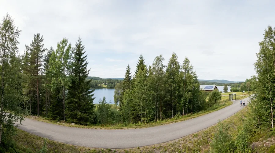 Svensk landsbygdsmiljö med cykelväg och natur som symbol för hållbar och robust kommun.