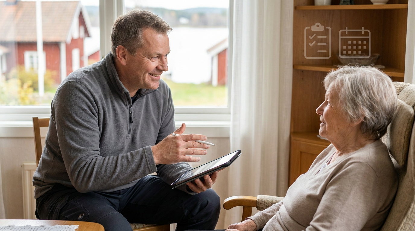 Kommunanställd i Mora använder surfplatta för att minska administration och få mer tid för service i äldreomsorgen.