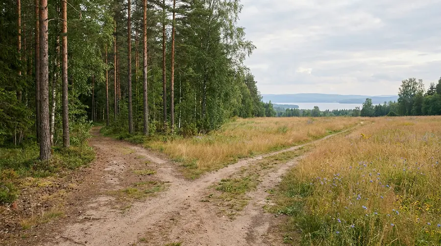 Symboliskt vägval i ett landskap nära Mora vid Siljan